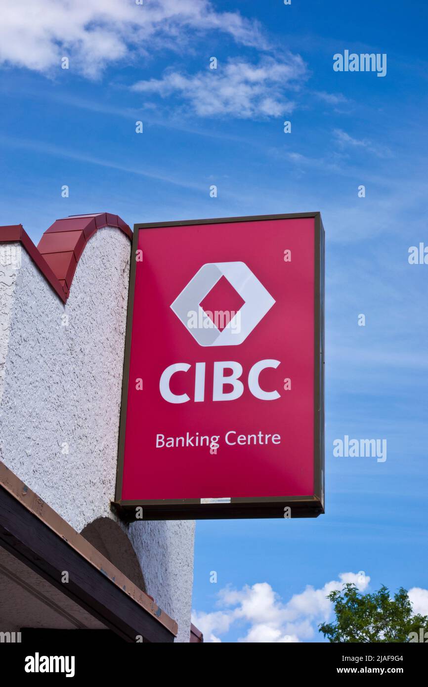 CIBC bank sign in Osoyoos BC.  Logo for the Canadian Imperial Bank of Commerce 2022 Stock Photo