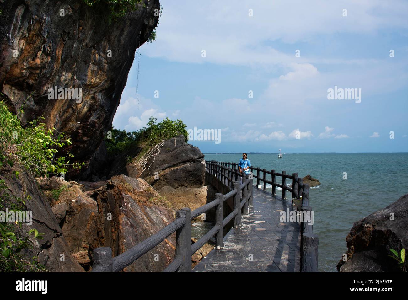 Travelers thai women travel visit and walk posing portrait on stone ...