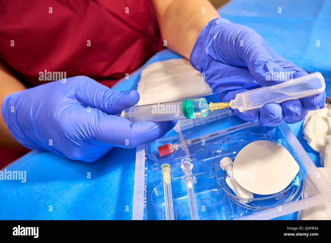 Preparation for regional anesthesia. Injection of anesthetic into a