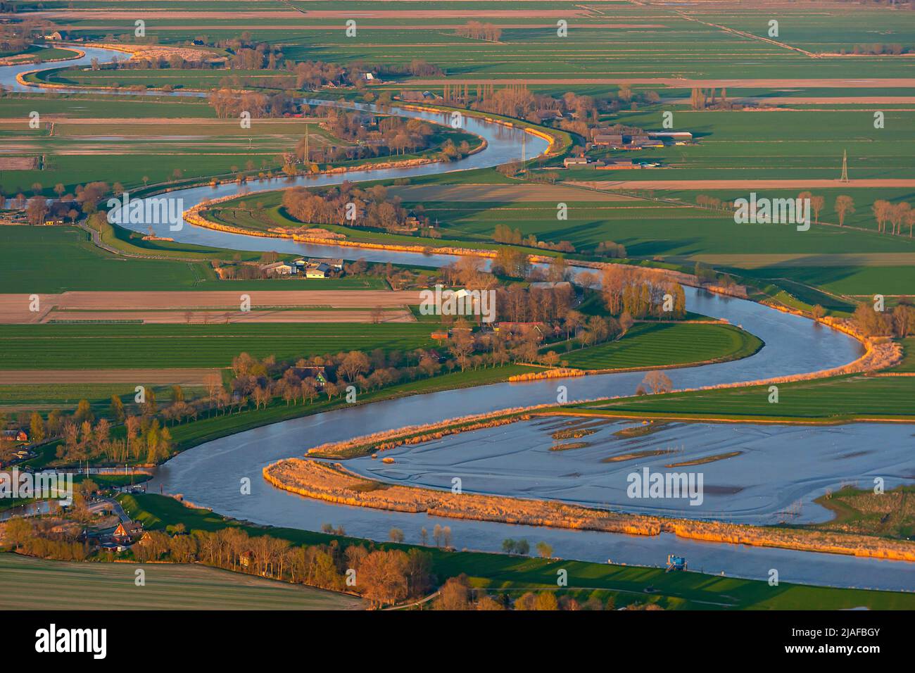 River Scenery at the Stoer, 04/18/2022, aerial view, Germany, Lower Saxony Stock Photo