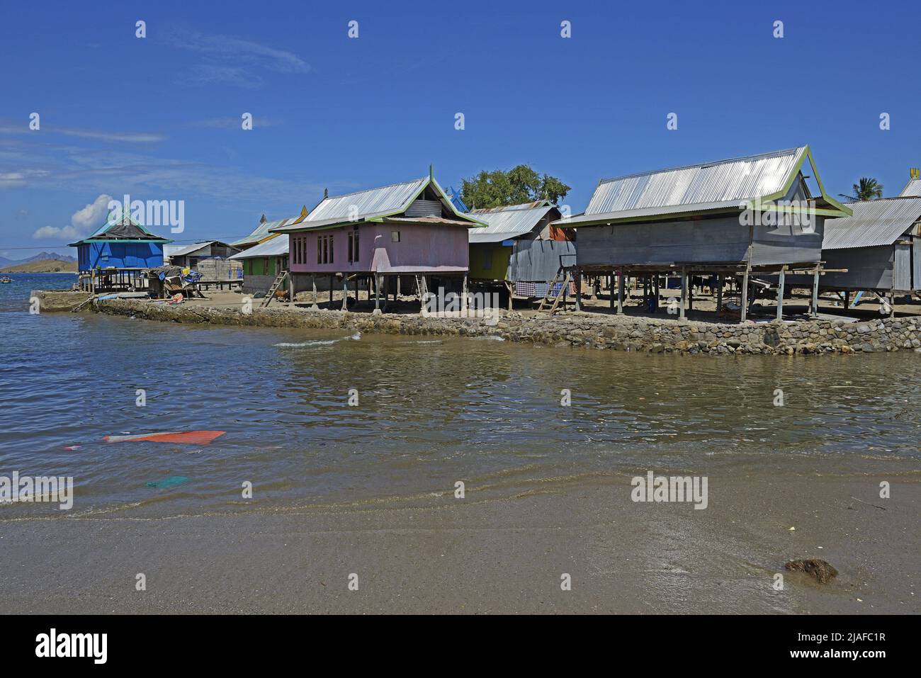 Typical lake-dwelling settlement, Komodo, Indonesia, Komodo Island, Komodo National Park Stock Photo