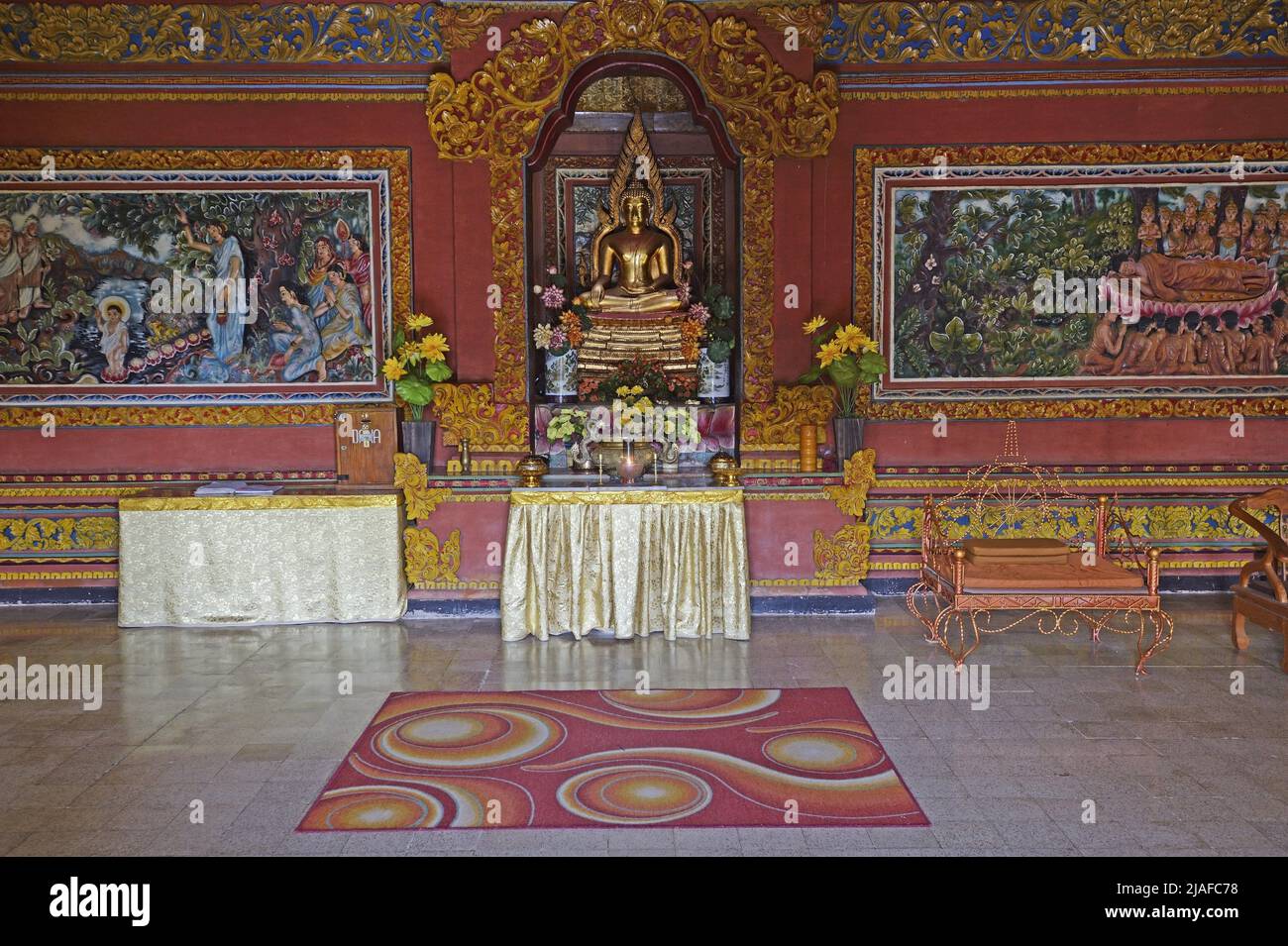Prayer room of the Buddhistic monastery Brahma Vihara, Indonesia, Bali, Banjar Stock Photo