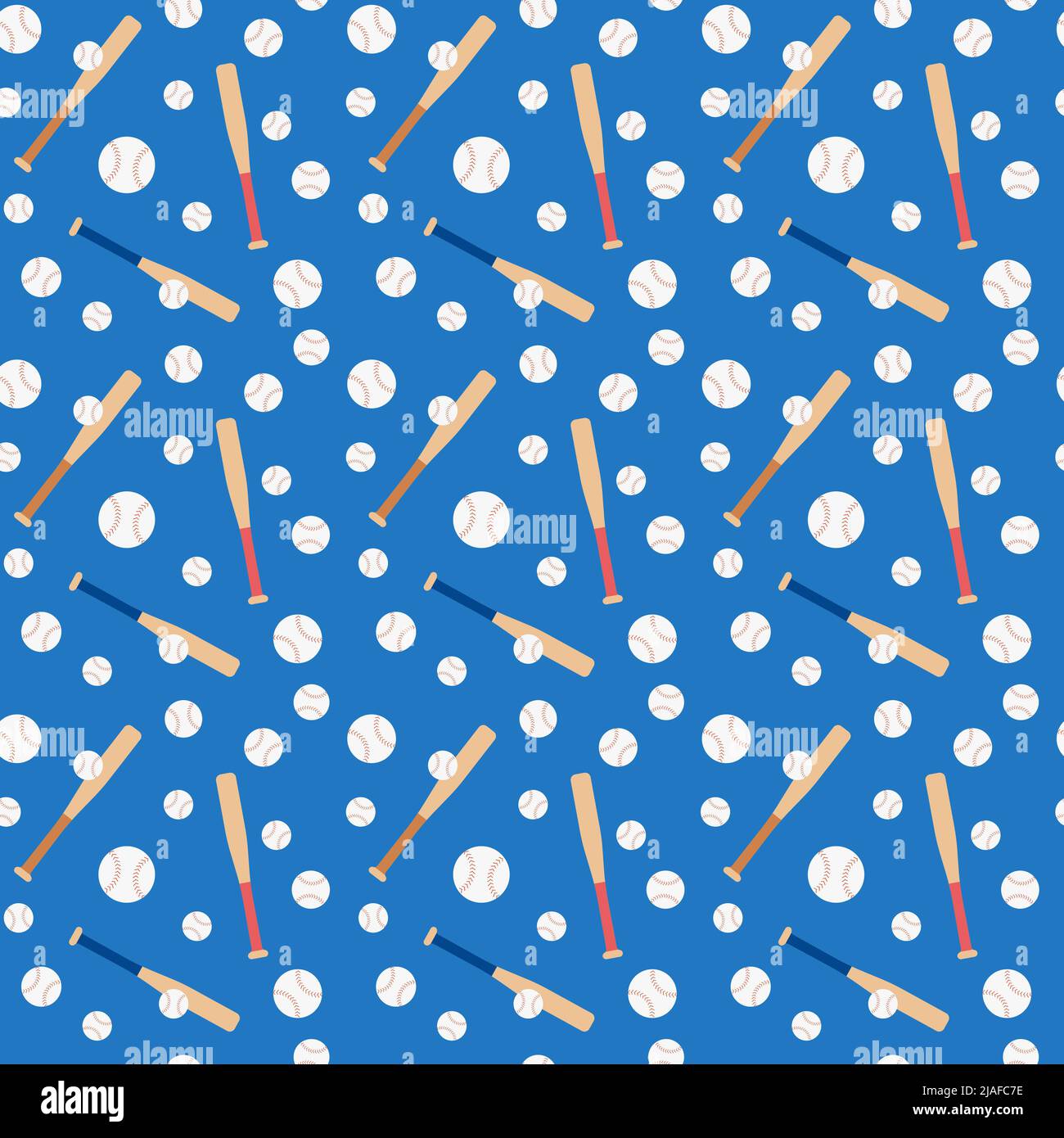 Baseball pattern. Seamless blue background with balls and bats for baseball game. Flat vector illustration. Stock Vector