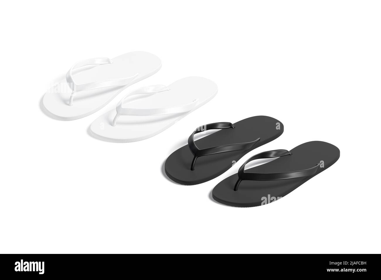 Blank black and white beach slippers mockup, side view Stock Photo