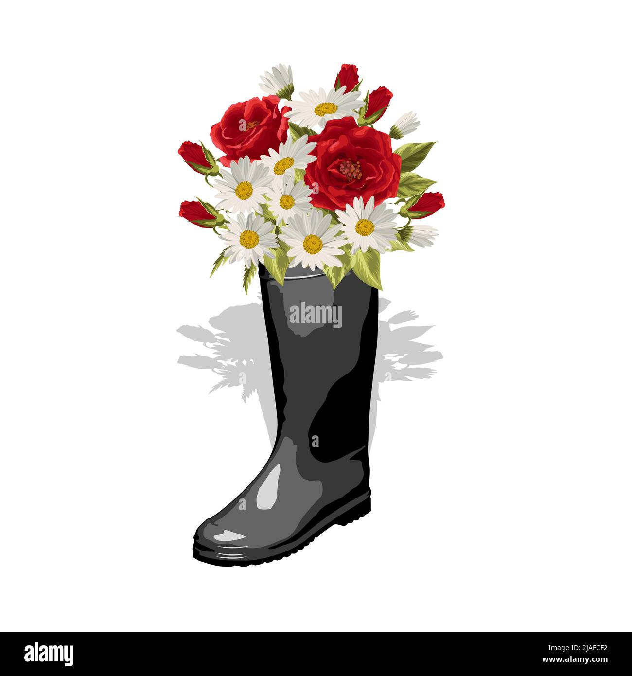 Rubber boot with a bouquet of flowers. Vector illustration Stock Vector ...