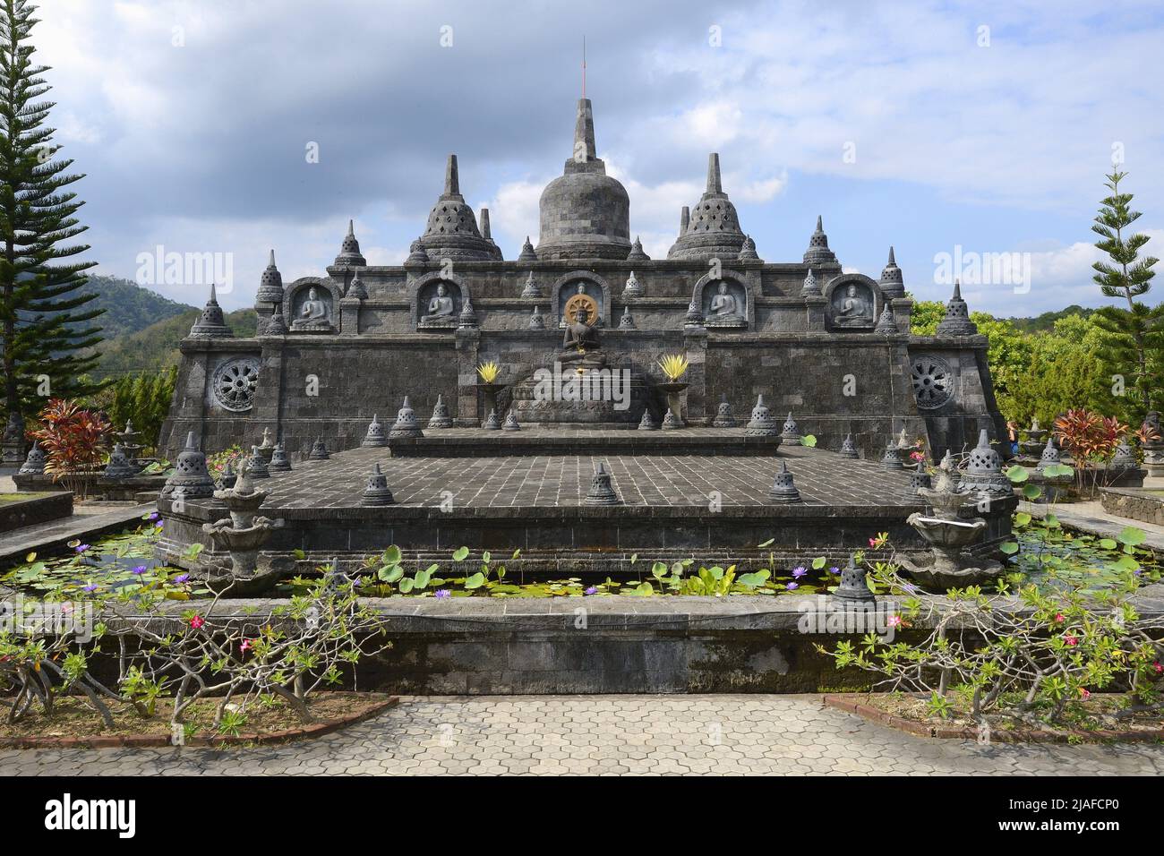 Huge altar at the outdoor area of the Buddhistic monastery Brahma Vihara, Indonesia, Bali, Banjar Stock Photo