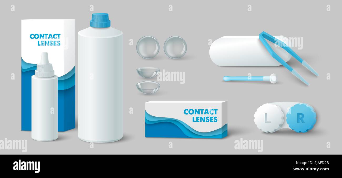 Contact lenses accessory for vision realistic set Stock Vector