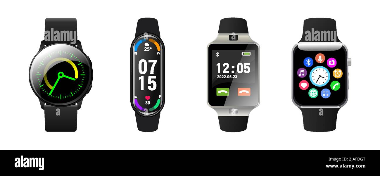 Smart watch vector wrist wearable clock set Stock Vector Image & Art ...
