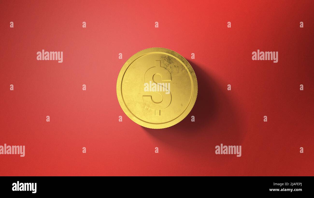 Coin Dollar Sign Shine Bright Gold with Red Background Stock Photo - Alamy