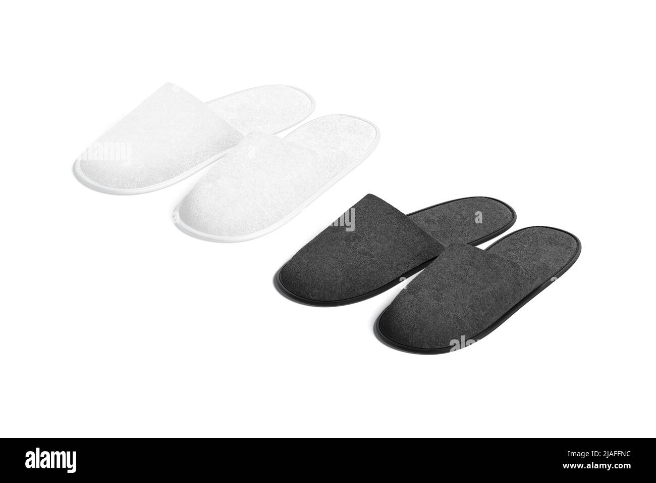 Blank black and white home slippers mockup, side view Stock Photo