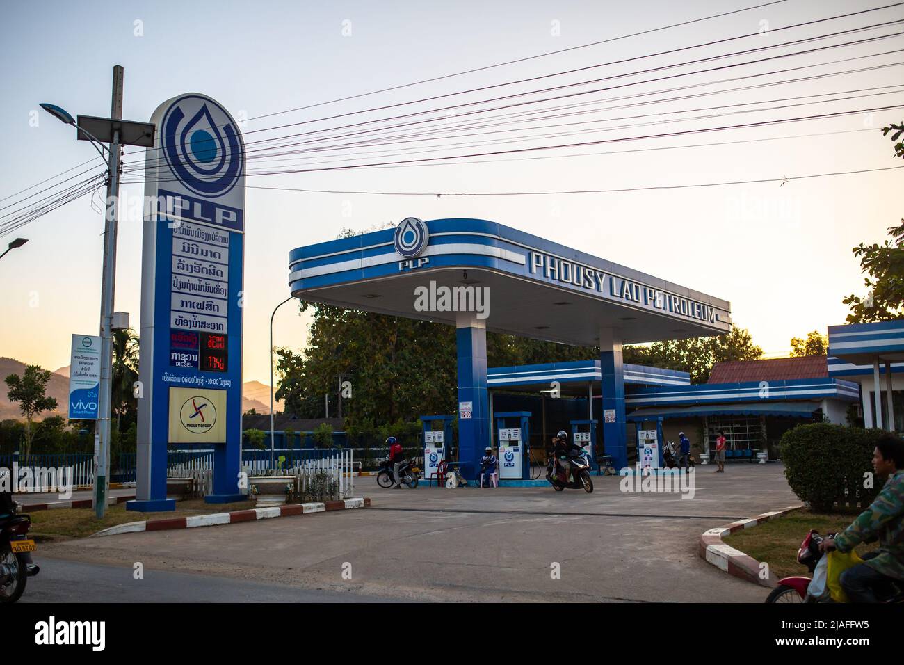 Luang Prabang, Laos - November 15, 2017: Phousy Lao Petroleum gas station in Luang Prabang, Laos. Stock Photo