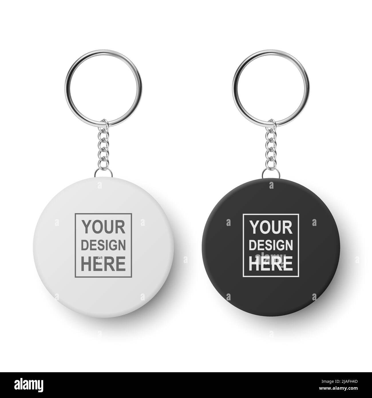 Blank Metal Round Black And White Key Chain Mock Up Stock Photo