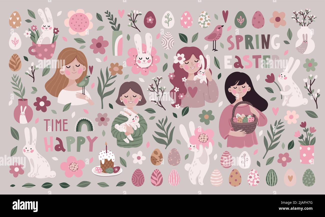 Big spring Easter decoration set Stock Vector