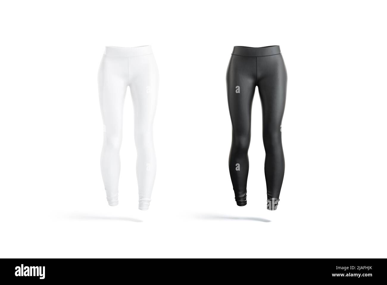 Blank black and white women sport leggings mockup, front view Stock ...