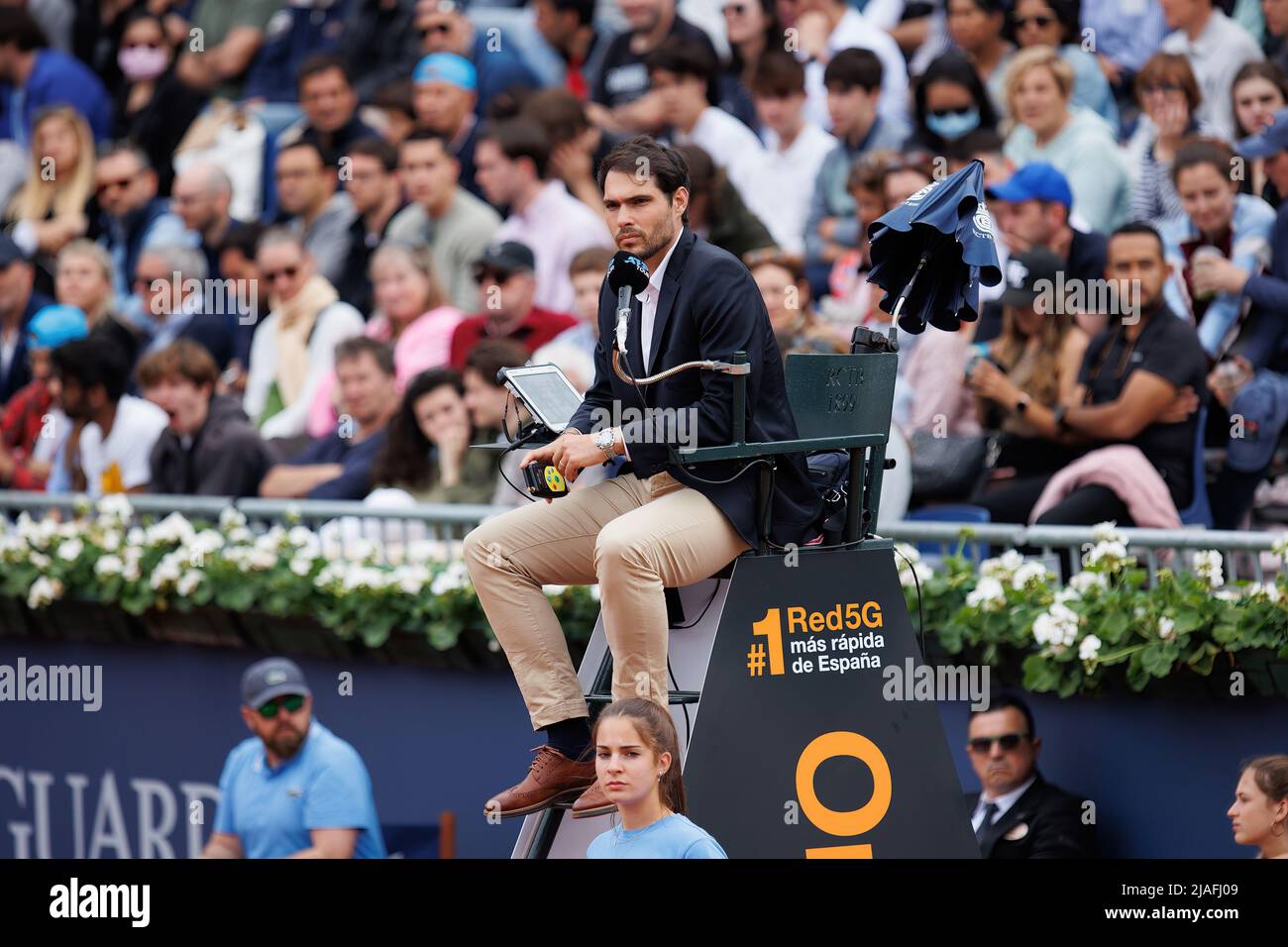 BARCELONA - APR 22: The chair umpire Nacho Forcadell in action during the Barcelona Open Banc Sabadell Tennis Tournament at Real Club De Tenis Barcelo Stock Photo