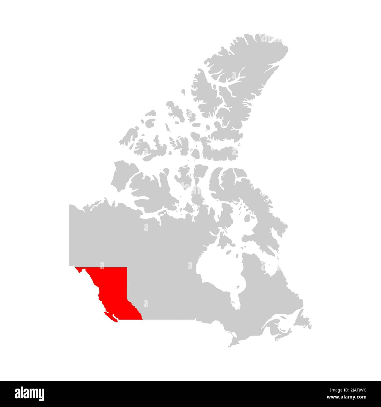 British columbia highlighted on the map of Canada Stock Vector