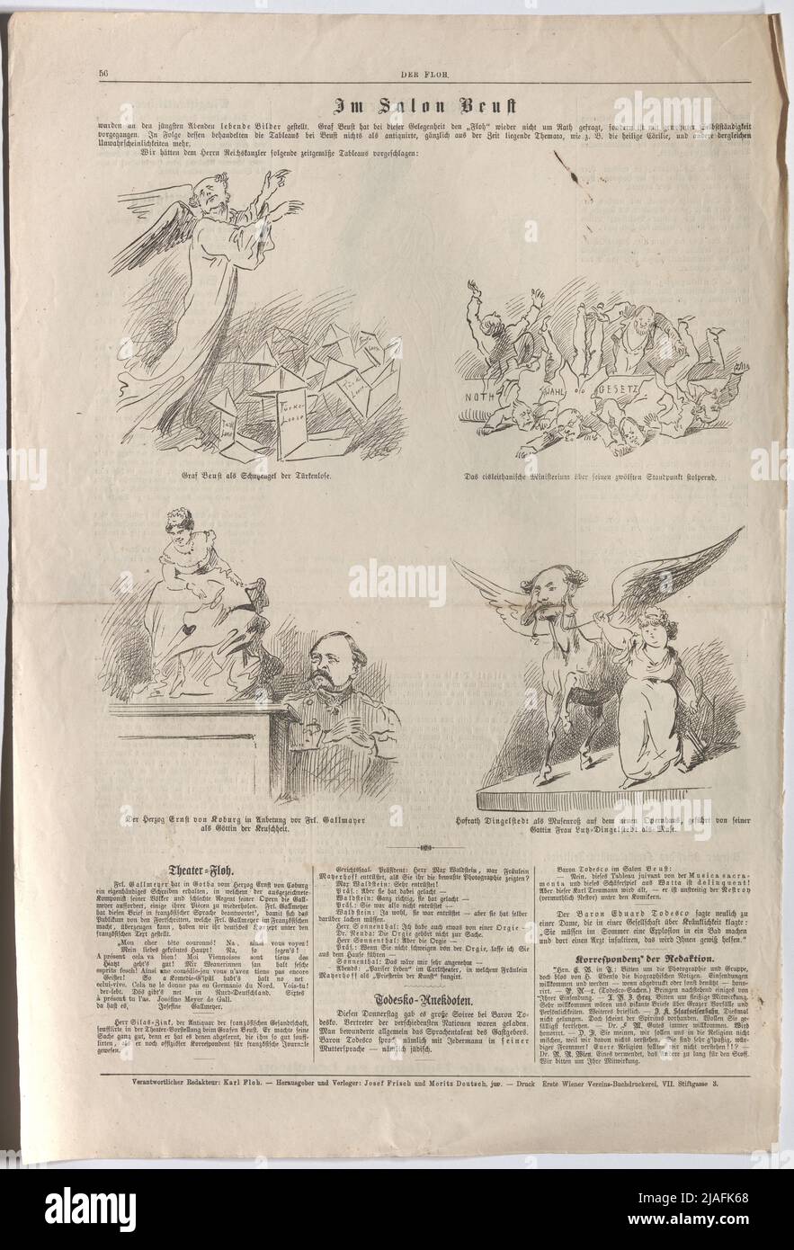In the salon bee '. Proposal for Friedrich Ferdinand von Beust and his living pictures in his salon; with Beust; the Cisleithan Ministry; Ernst II, Duke of Saxony-Coburg and Gotha, Josefine Gallmeyer, Franz von Dingelstedt, Jenny Lutzer (caricature sequence with Text from 'The Flea'). Karl Klic (1841-1926), Caricaturist Stock Photo