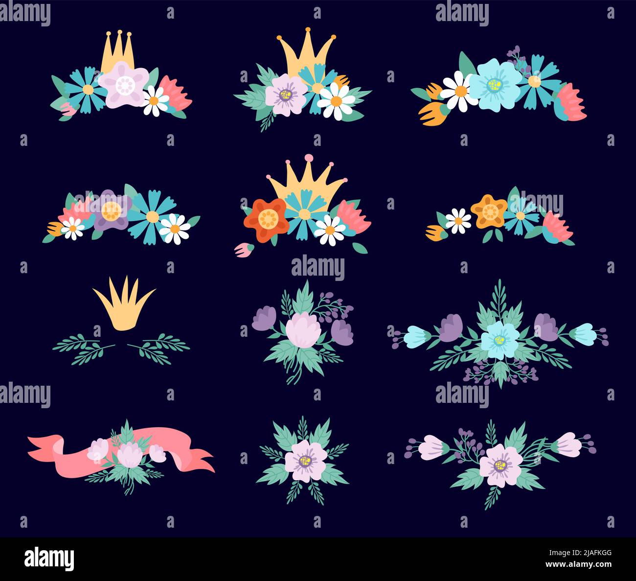 Flower decorations with crowns. Floral crowns, print for decor or media ...