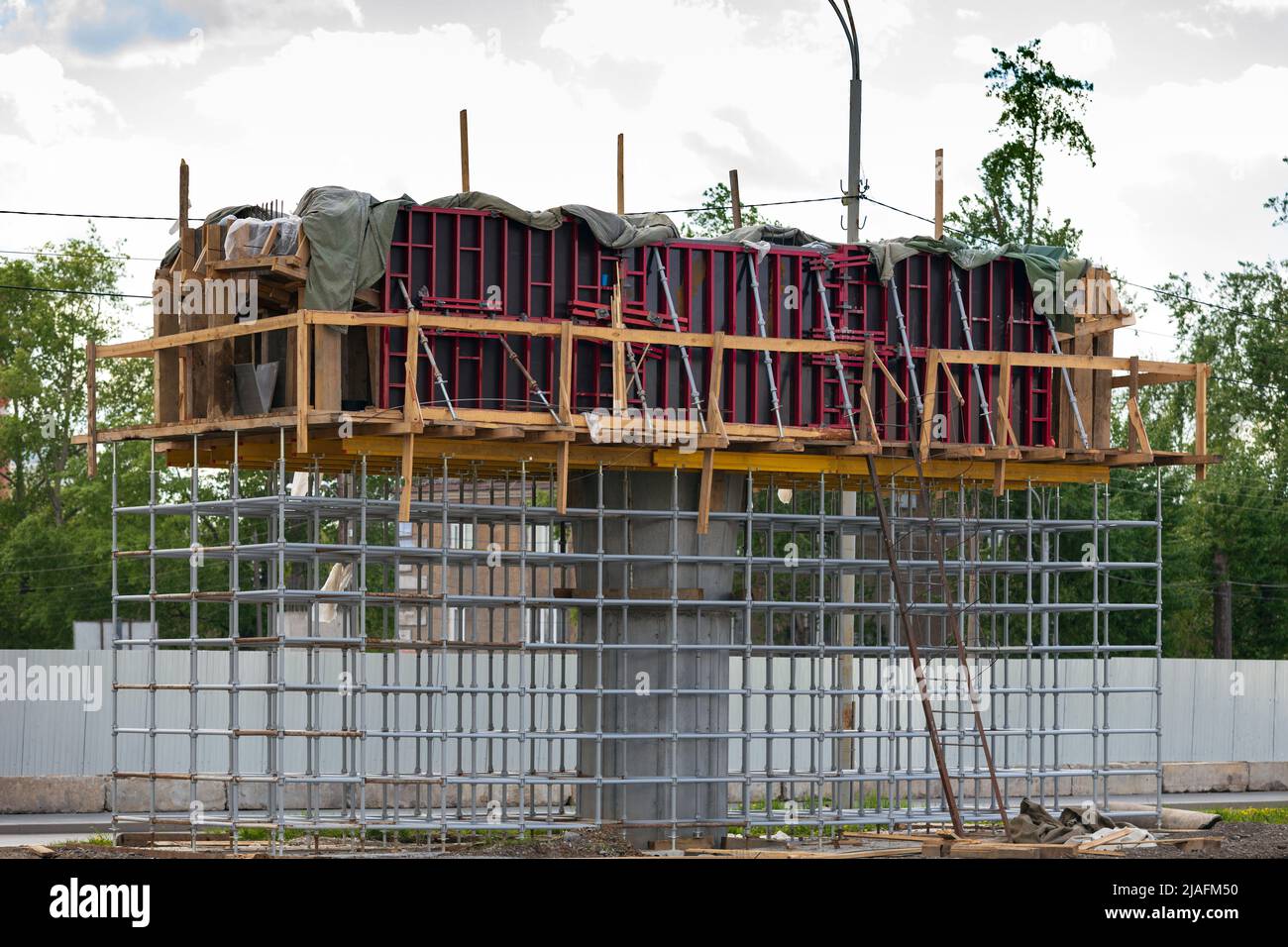 Bridge or overpass support under construction. Stock Photo