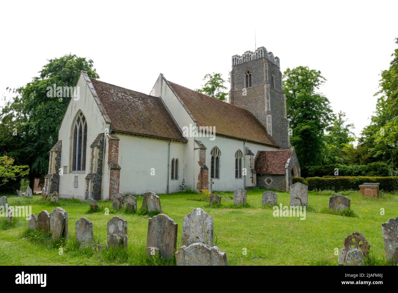 View across the graveyard of  All Saints Church, Brandeston, Suffolk Stock Photo