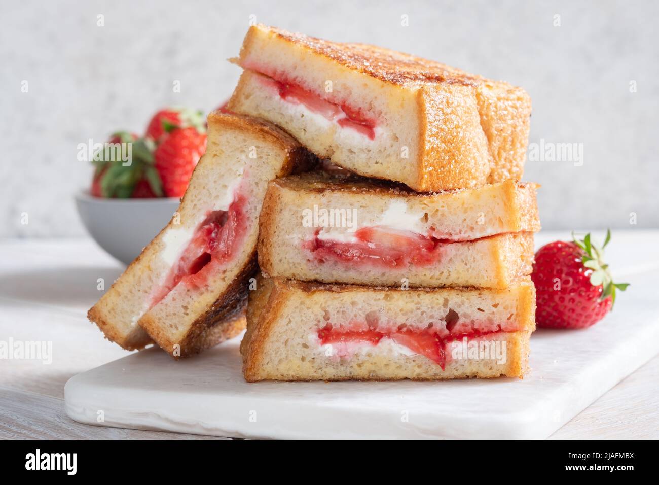 Healthy Cream Cheese Strawberry Stuffed French Toast Stock Photo