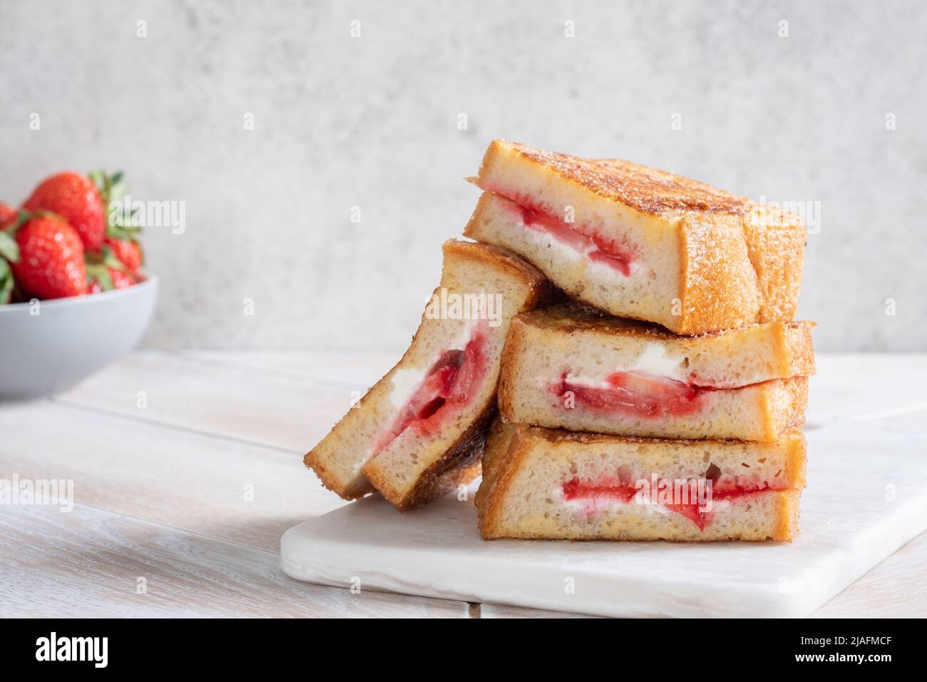 Healthy Cream Cheese Strawberry Stuffed French Toast Stock Photo