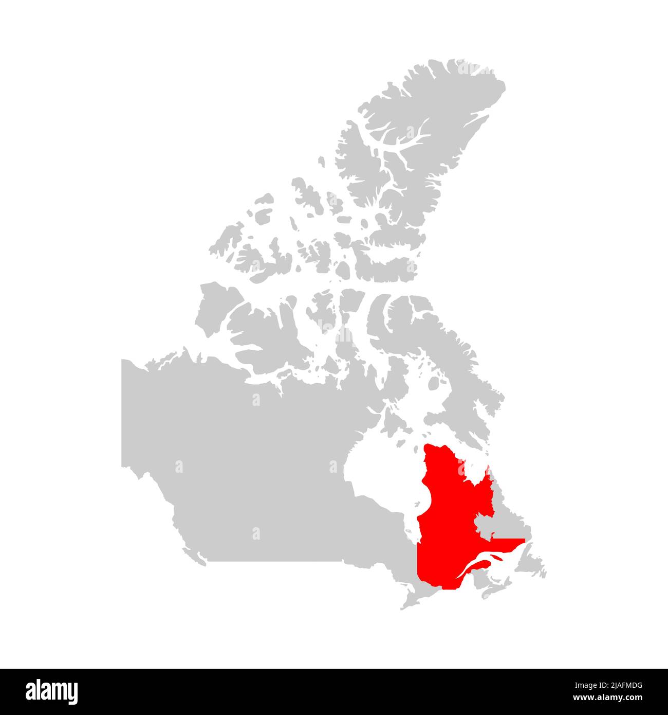Quebec province highlighted on the map of Canada Stock Vector