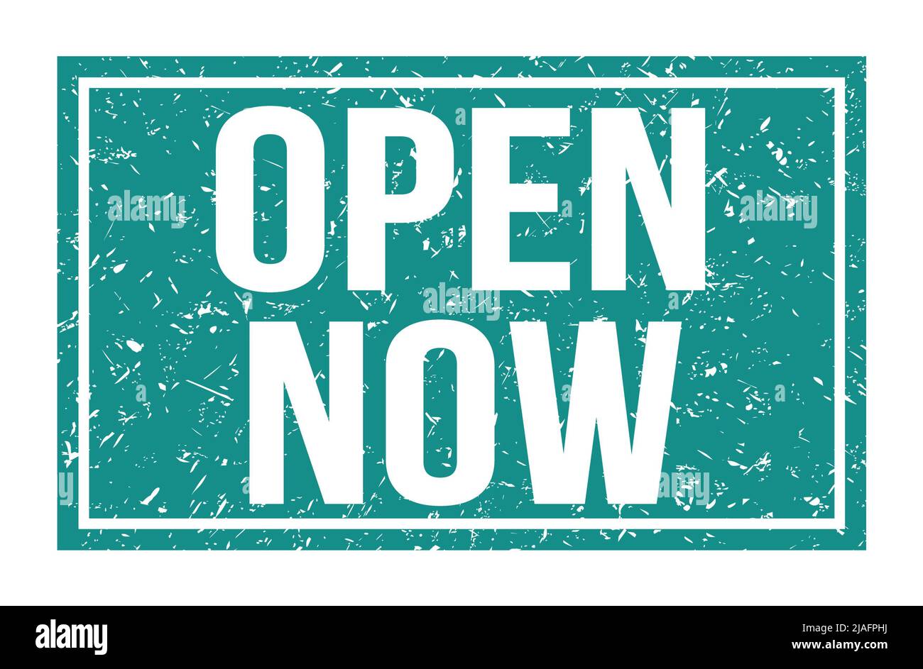 OPEN NOW, words written on blue rectangle stamp sign Stock Photo - Alamy