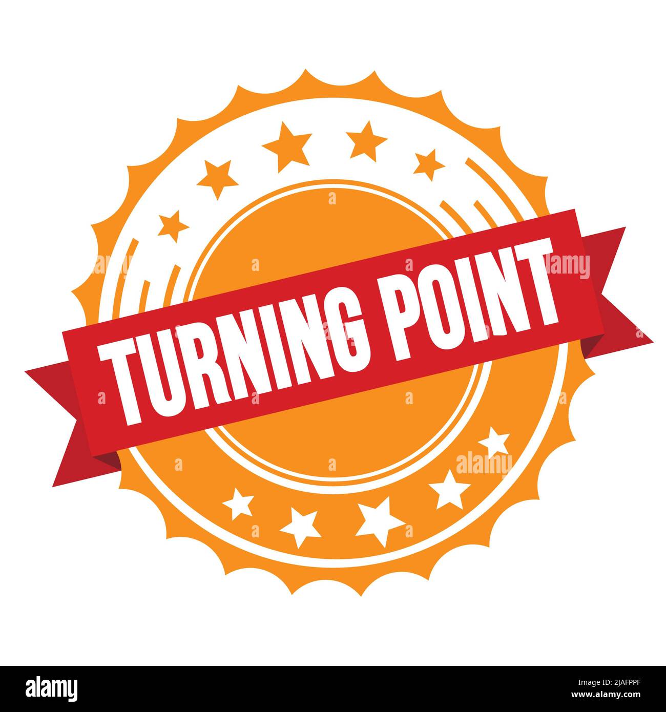TURNING POINT text on red orange ribbon badge stamp Stock Photo - Alamy