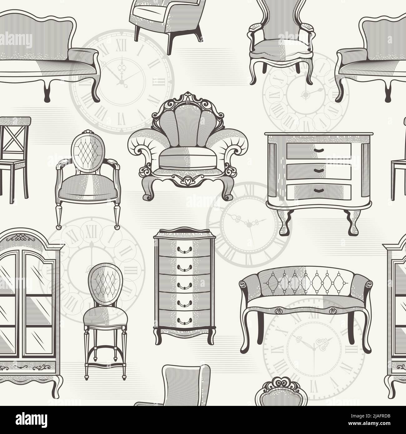 Furniture pattern. Sofa bed chairs and wardrobe pictures for textile