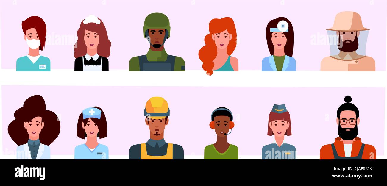 Profession avatars. Different multicultural jobs working stuff ...