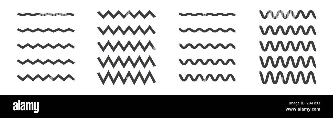 Collection of wavy and zigzag lines. Stock Vector