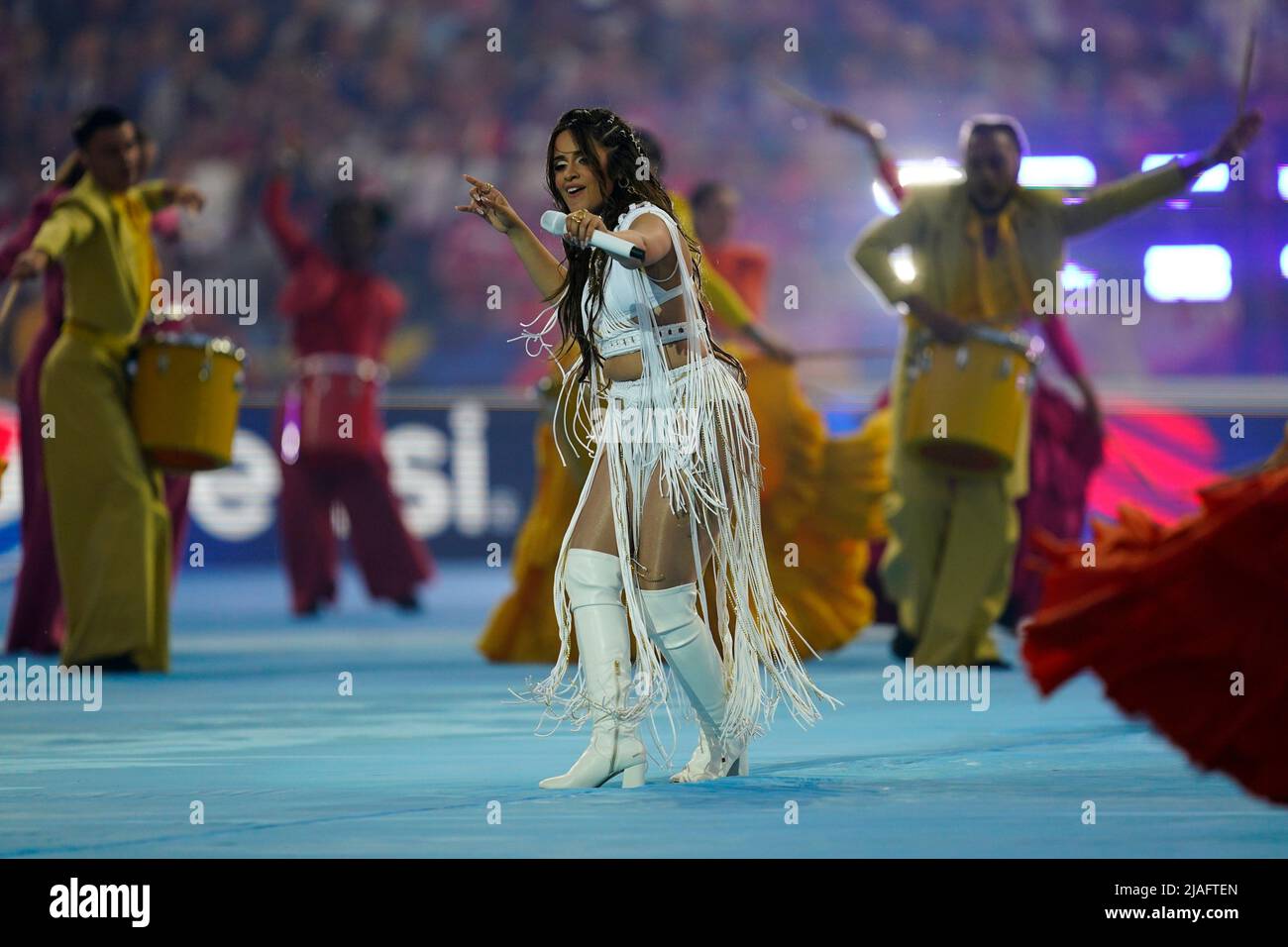 Camila Cabello during the UEFA Champions League Final match between Liverpool FC and Real Madrid played at Stade de France on May 28, 2022 in Paris, France. (Photo / Magma) Stock Photo
