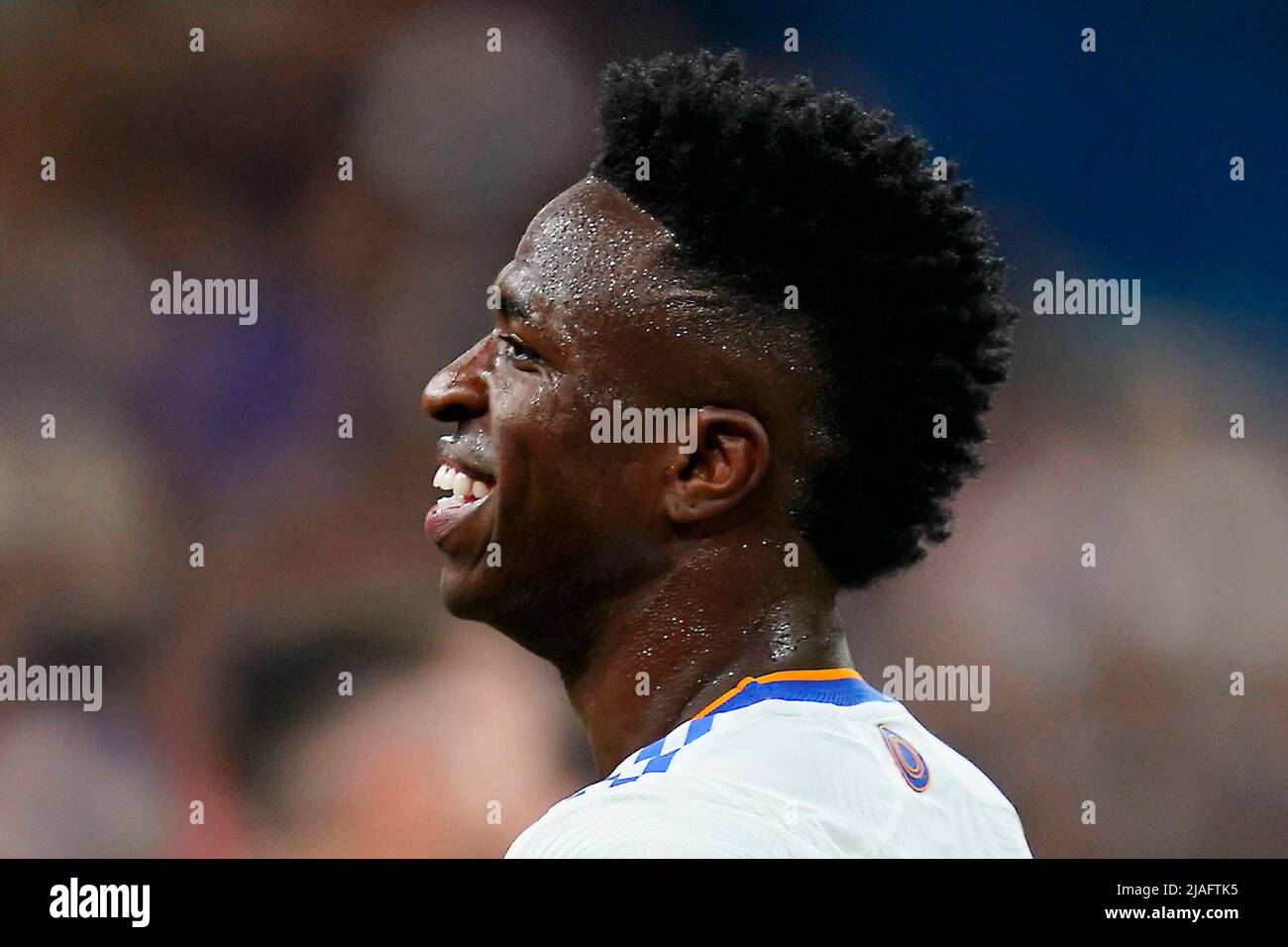 Vinicius Jr of Real Madrid during the UEFA Champions League Final match between Liverpool FC and Real Madrid played at Stade de France on May 28, 2022 in Paris, France. (Photo / Magma) Stock Photo