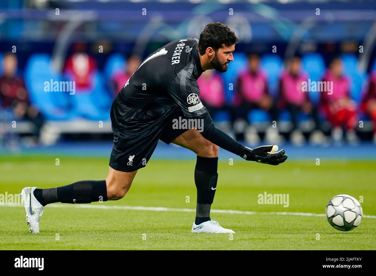 Alisson Becker of Liverpool FC during the UEFA Champions League Final match between Liverpool FC and Real Madrid played at Stade de France on May 28, 2022 in Paris, France. (Photo / Magma) Stock Photo