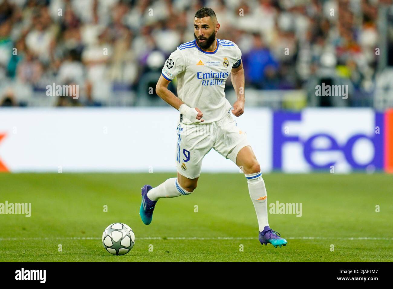 Karim Benzema of Real Madrid during the UEFA Champions League Final match between Liverpool FC and Real Madrid played at Stade de France on May 28, 2022 in Paris, France. (Photo / Magma) Stock Photo
