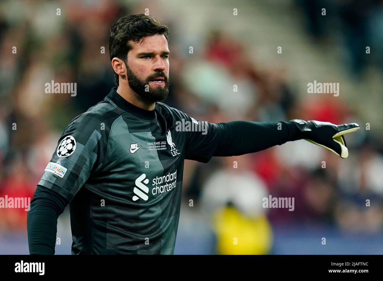 Alisson Becker of Liverpool FC during the UEFA Champions League Final match between Liverpool FC and Real Madrid played at Stade de France on May 28, 2022 in Paris, France. (Photo / Magma) Stock Photo
