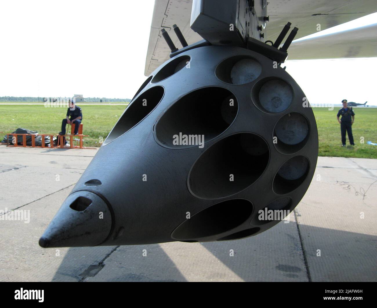 Ryazan, Ryazan Oblast, Russia - 8-08-2015: Cannon on the wing of a military aircraft Stock Photo
