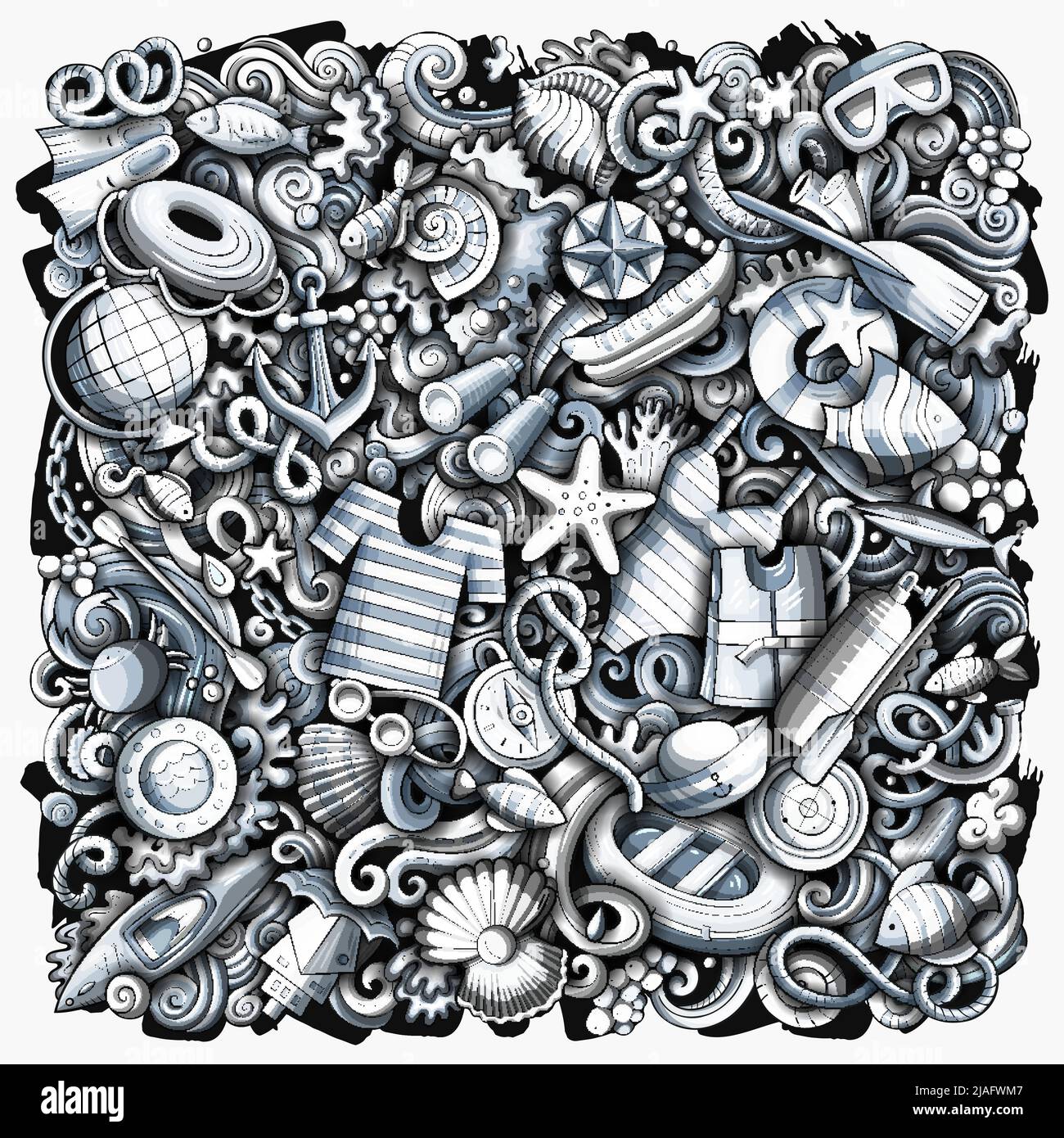 Marine hand drawn vector doodles illustration Stock Vector Image & Art ...
