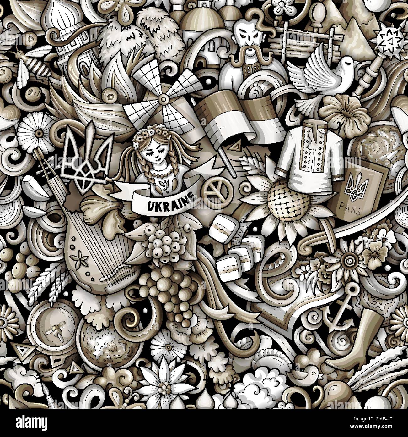 Cartoon doodles Ukraine seamless pattern Stock Vector Image & Art - Alamy