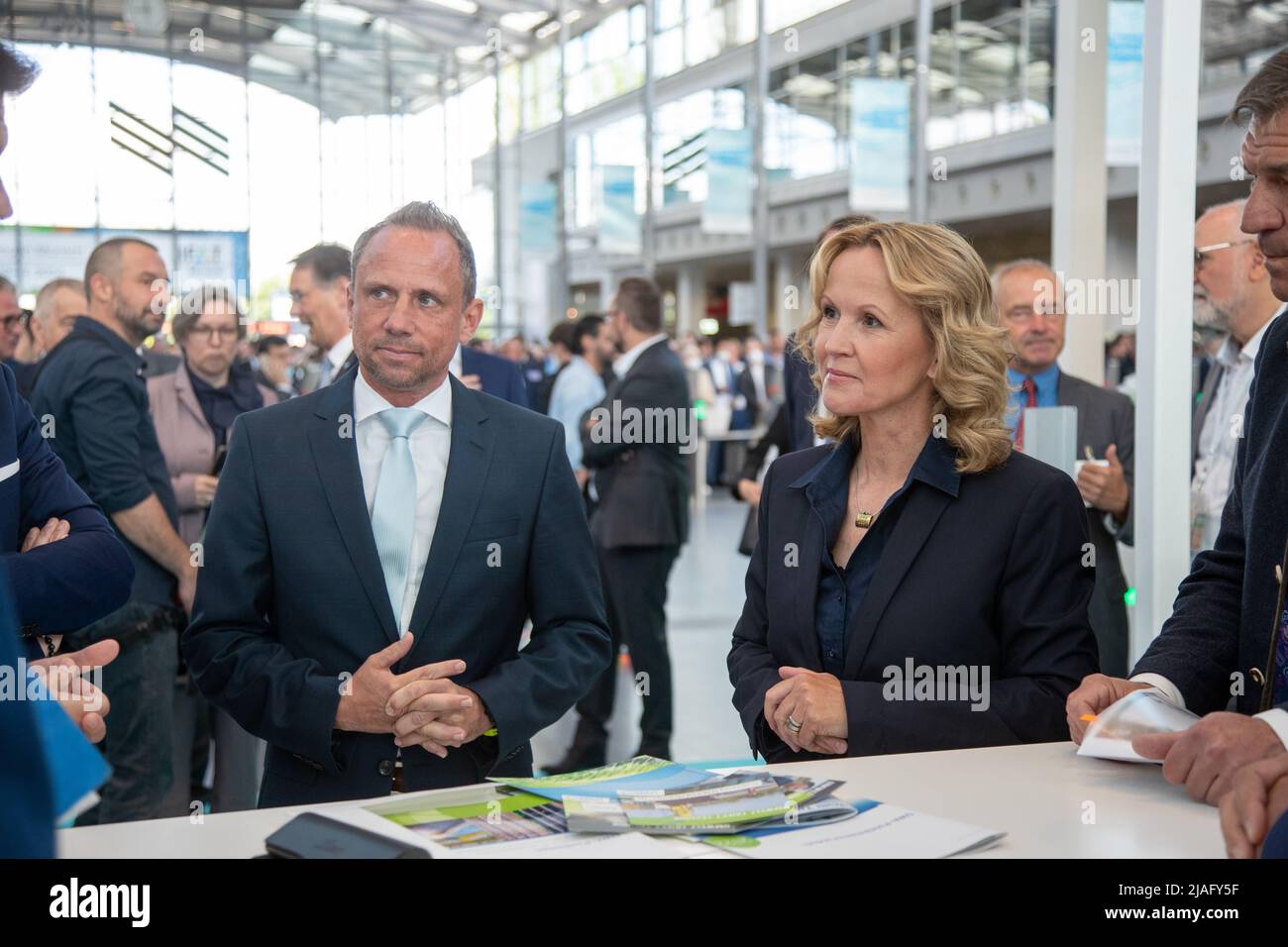 May 30, 2022, Munich, Bavaria, Germany: Bavaria's environment minister Thorsten Glauber ( Free Electors ), Germany's environment minister Steffi Lemke ( Green Party ) at the tour through the IFAT Munich trade fair on May 30, 2022 in Munich, Germany. The IFAT is the worldâ€™s leading trade fair for water, sewage, waste and raw materials management and takes place from May 30 â€“ June 3, 2022. (Credit Image: © Alexander Pohl/Alto Press via ZUMA Press) Stock Photo