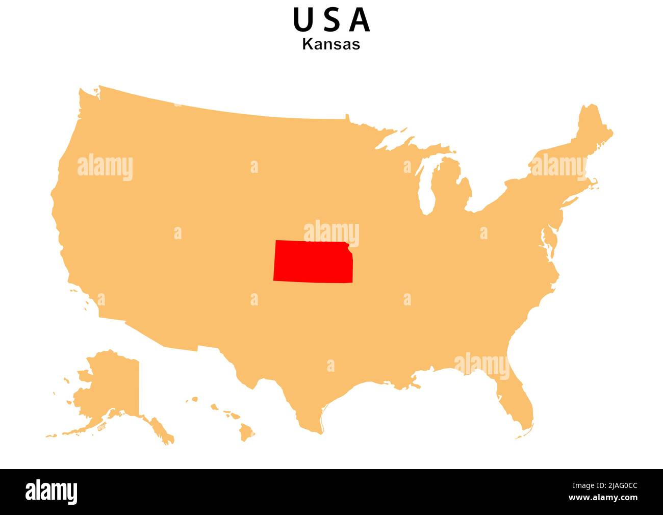 Kansas State On Map Kansas State Map Highlighted On Usa Map. Kansas Map On United State Of  America Stock Vector Image & Art - Alamy