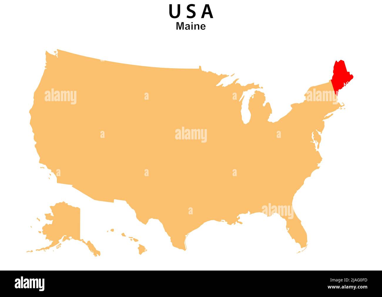 Maine State map highlighted on USA map. Maine map on United state of America Stock Vector Image