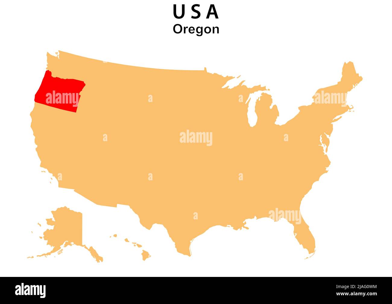 Oregon In The Us Map Oregon State Map Highlighted On Usa Map. Oregon Map On United State Of  America Stock Vector Image & Art - Alamy