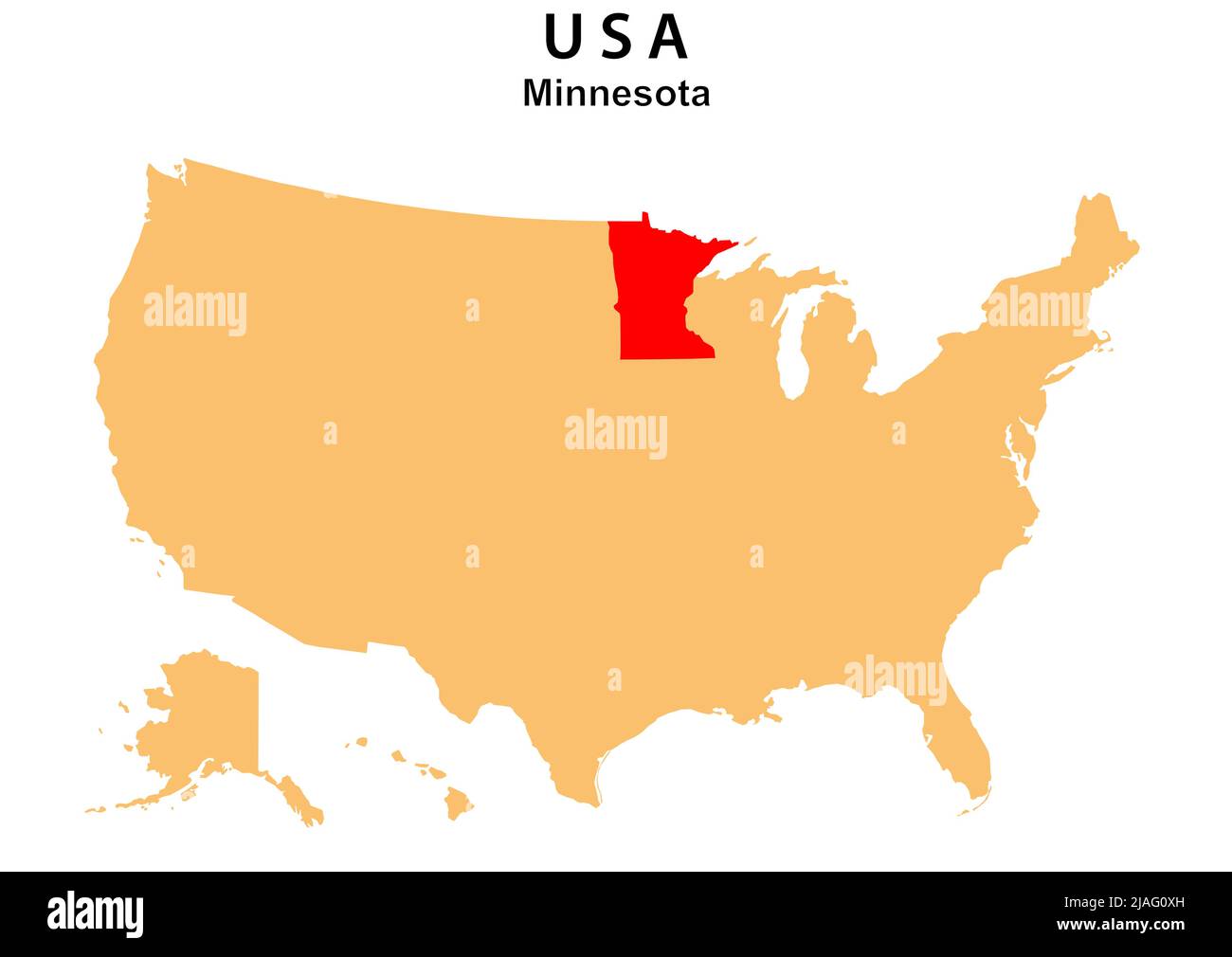 Minnesota State map highlighted - Minnesota State Map Highlighted On Usa Map Minnesota Map On United State Of America 2JAG0XH