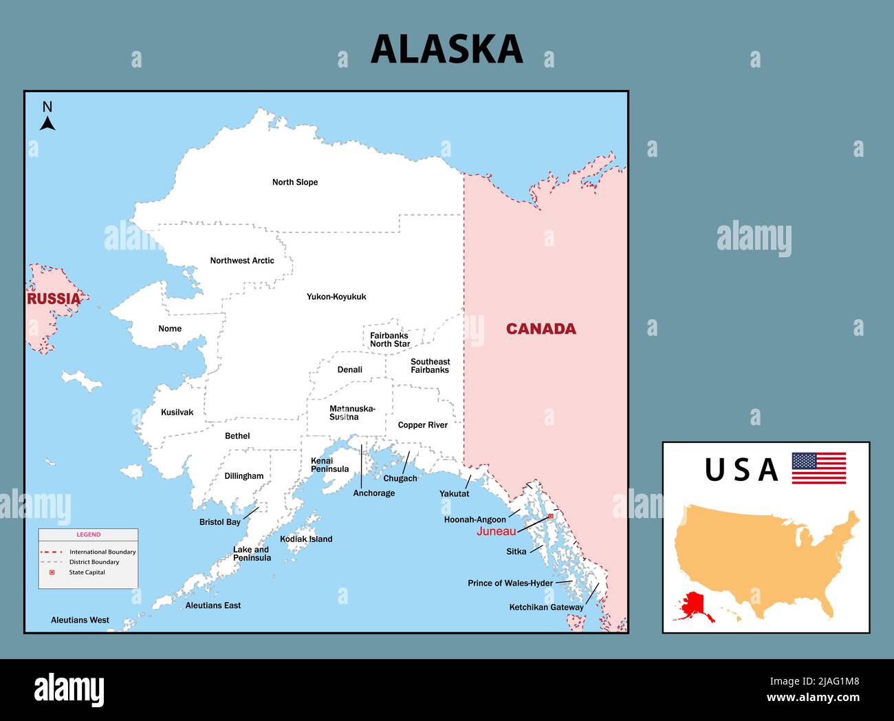 Political Map of Alaska in white color. Stock Vector