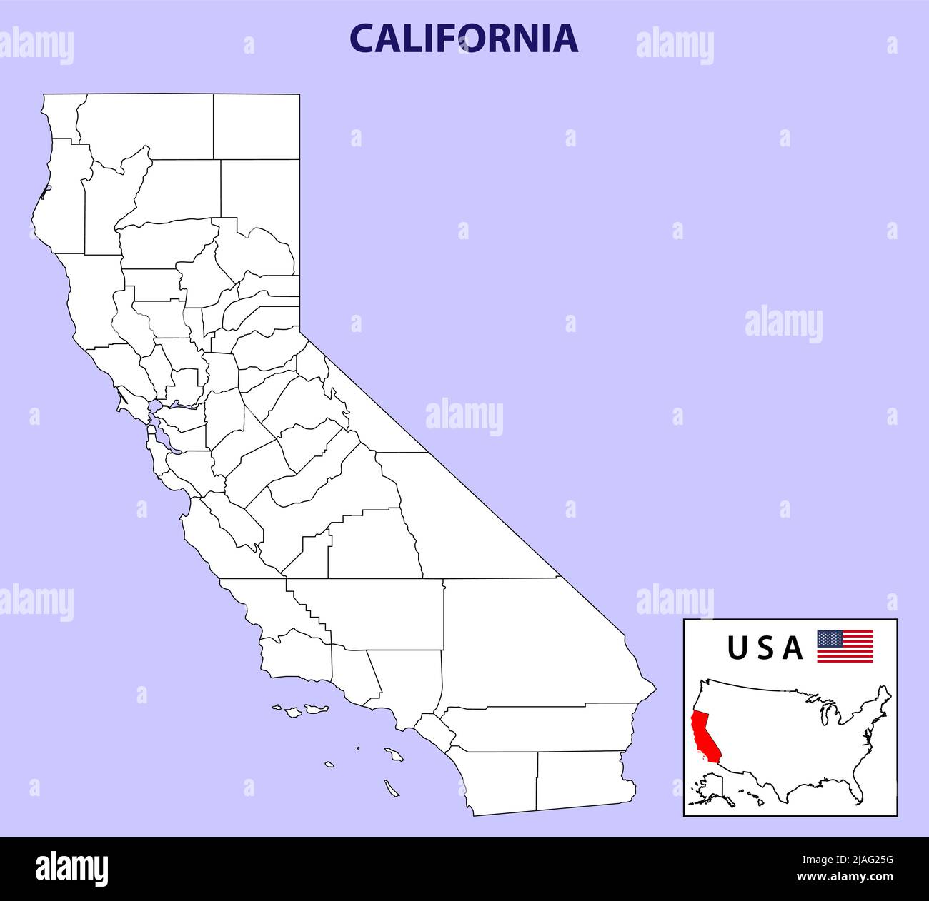 California map. California District map in Outline. District map with