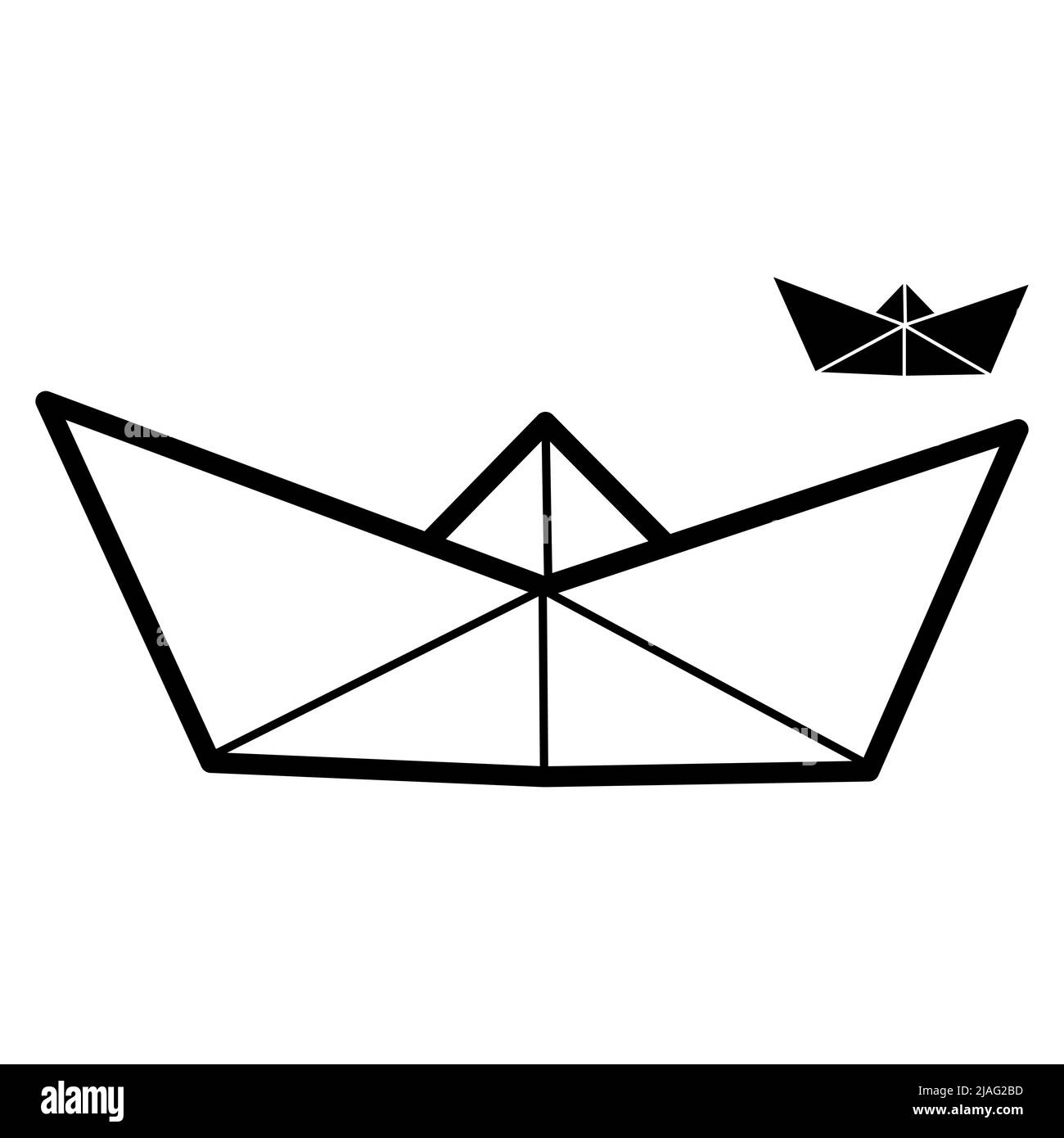 Set of vector illustrations of paper boat icons. Outline simple and silhouette paper boat