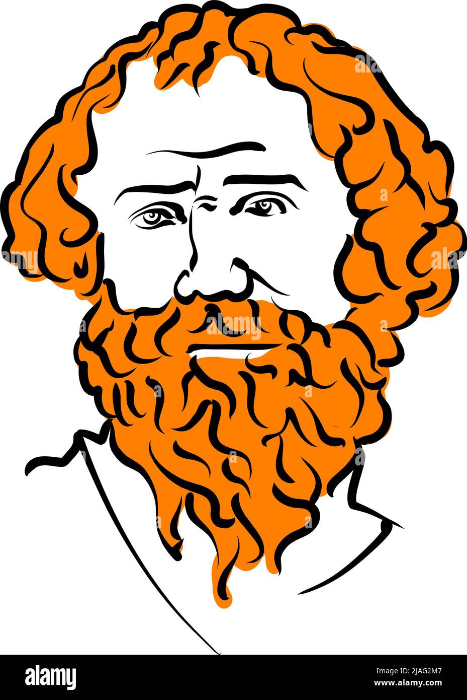 Archimedes of Syracuse vector drawing with surface for hair. Hand-drawn outline sketch by artist Knut Hebstreit. Drawing for use on any marketing proj Stock Vector