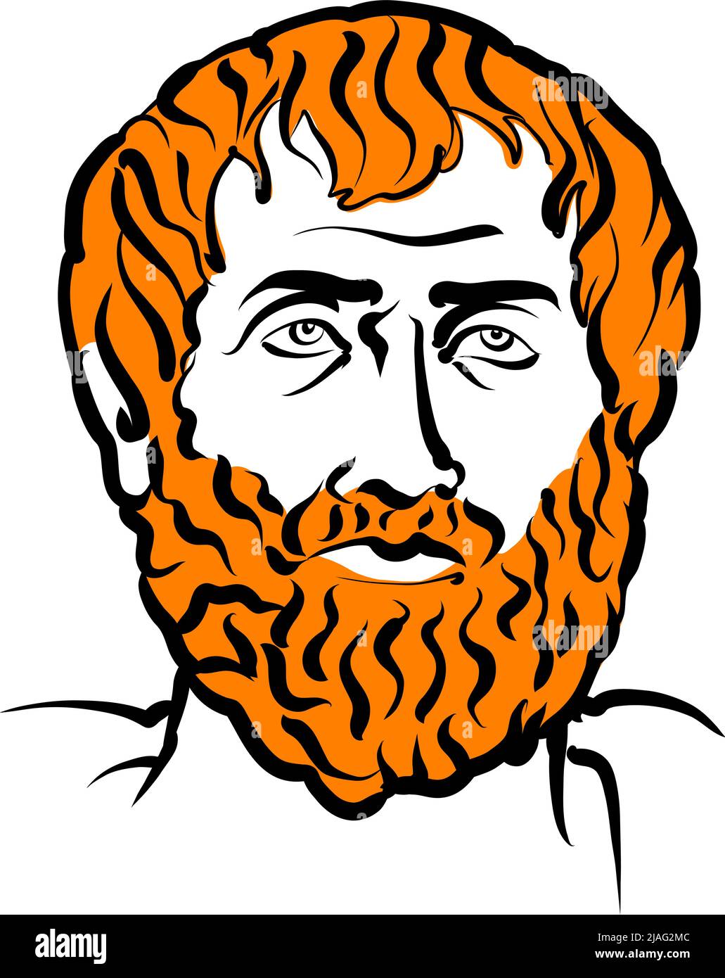 Aristotle vector drawing with surface for hair. Hand-drawn outline sketch by artist Knut Hebstreit. Drawing for use on any marketing project and for r Stock Vector